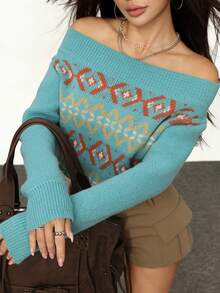 Rina Fox 秋冬季舒适休闲高端露肩毛衣 - 薄荷綠 - 查看 5