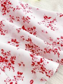 休闲 - 度假休闲系带随机印花花卉衬衫 - 紅色 - 查看 5