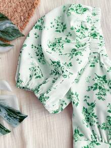 Trelyra 休闲 - 度假休闲系带随机印花花卉衬衫 - 綠色 - 查看 5