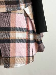 Sweetra Women's Plaid Patchwork Long Sleeve Pleated Collar Dress - Multicolor - View 3