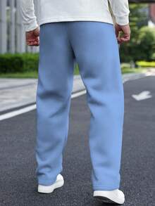 Manfinity Homme Men's Letter Print Drawstring Waist Pocket Loose Casual Sweatpants - Blue - View 2