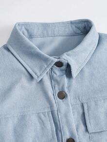 Mulvari Women's Casual Summer Street Style Solid Color Flap Pocket Short Sleeve Shirt And Elastic Waist Pants Set - Blue - View 6