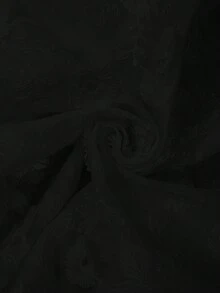 SHEIN LUNE Women's Casual Textured Round Neck Embroidered White Shirt - Black - View 9