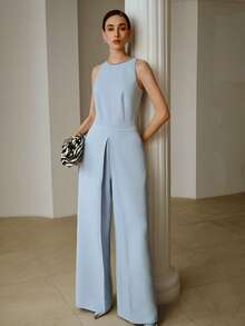 ZEYLAH Sleeveless Jumpsuit With Round Neck And Rhinestone Decoration, Spring/Summer - Baby Blue - View 4