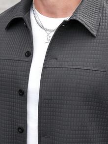 Manfinity CasualCool 男士休闲两件套：长袖格子衬衫（带双口袋）和抽绳腰工装裤，适合度假、商务、通勤、日常穿着、休闲聚会、派对、购物、骑行等场合。 - 深灰色 - 查看 6