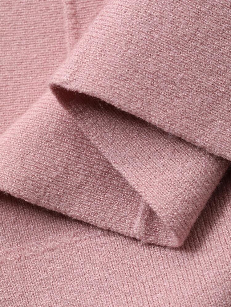 Women's Elegant Color Block Round Neck Faux Pocket Sweater Dress, Autumn/Winter