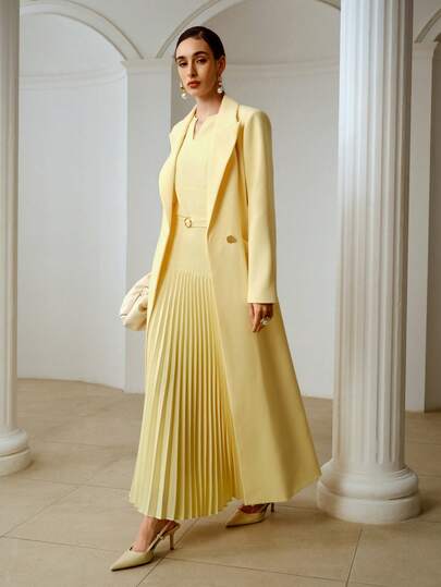 ZEYLAH Blazer elegante de unicolor con cinturón para uso diario, primavera