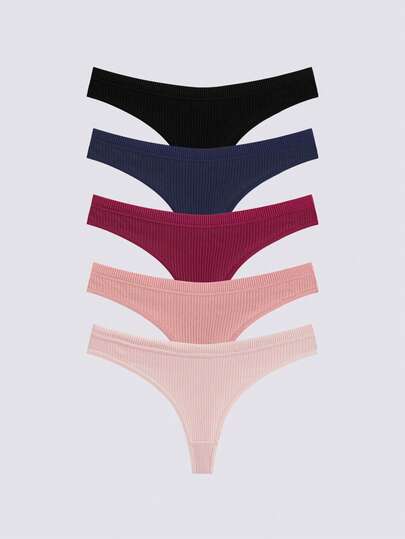 Loungeista 5pcs Women G-String Sexy Thongs High Elastic Panties Seamless Knickers Soft Underpants Solid Color Underwear Low-Waist Panty Simple Lingerie