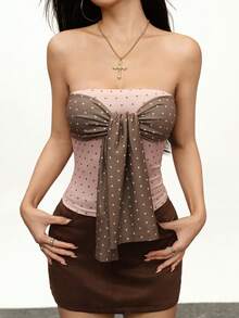 INAWLY 2025复古波点蝴蝶结抹胸女装 - 粉色 - 查看 1