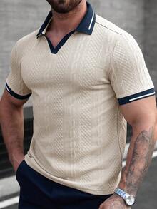 Manfinity CasualCool 男士撞色短袖休闲通勤Polo衫 - 卡其色 - 查看 7