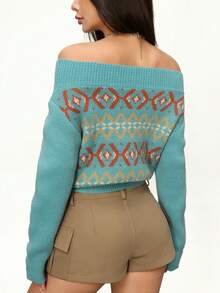 Rina Fox 秋冬季舒适休闲高端露肩毛衣 - 薄荷綠 - 查看 3