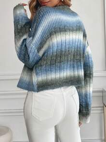 EMERY ROSE Women's Casual Drop Shoulder Fuzzy Knit Cardigan - Blue - View 2