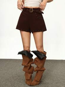 Rina Fox Short vintage minimaliste avec rivets pour femmes