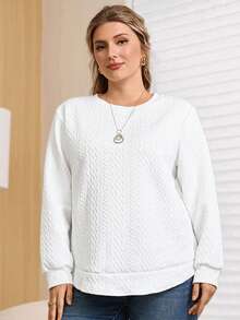 Rosumi Sweatshirt Lengan Panjang Bertekstur Ukuran Besar dengan Kerah Bulat untuk Musim Gugur dan Musim Semi - Putih - View 4