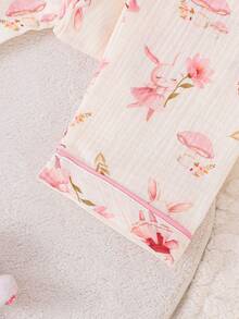 2pcs Girls Cute Rabbit Print Double Layer Wrinkle Pajama Set, Casual Comfortable Soft Full Print Long Pants And Long Sleeve Loungewear Cotton Pajama Set For Girls Young Girls Pajamas-Pajama Set All Season Cute Animal Embroidery Design Round Neck Long Sleeve Top With Elastic Waist Pants Soft Cozy Loungewear 2026 New Year Essential - Multicolor - View 6