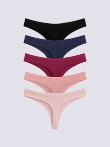Loungeista 5件装女士丁字裤性感高弹力内裤无缝内裤柔软内裤纯色内衣低腰内裤简约内衣 - 彩色 - 查看 2