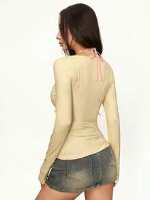 INAWLY 2025 Women Halter Neck Long Sleeve Undershirt - Yellow - View 2