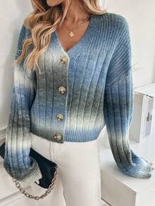EMERY ROSE Women's Casual Drop Shoulder Fuzzy Knit Cardigan - Blue - View 5