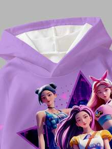 SHEIN 2 件套 KPOP 图案连帽衫和紧身裤套装，适合青少年女孩，秋冬时尚休闲装 - 彩色 - 查看 6
