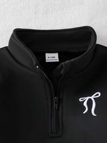 SHEIN Conjunto informal de sudadera con media cremallera y pantalón de chándal con bordado de lazo para bebé niña - Negro - Ver 3