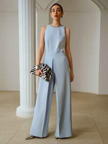 ZEYLAH Sleeveless Jumpsuit With Round Neck And Rhinestone Decoration, Spring/Summer - Baby Blue - View 6