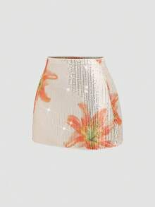 Sweetra Váy ôm sát cơ thể gợi cảm cạp cao họa tiết lưới sequin hoa cổ điển, đa năng cho kỳ nghỉ trên đảo, mọi mùa - Nhiều màu - Xem 3