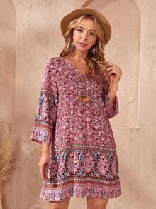 EMERY ROSE Floral Print V Neck Dress - Multicolor - View 3