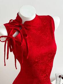 Elamini 女士派对新年新款中国风提花纹理面料修身迷你连衣裙