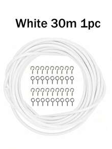 Coated Curtain Wire Rope - 2/5/10/30M Break-Resistant Tie Back Cord With Hooks, Durable Steel Cable For Shower & Window Drapery - White - View 17
