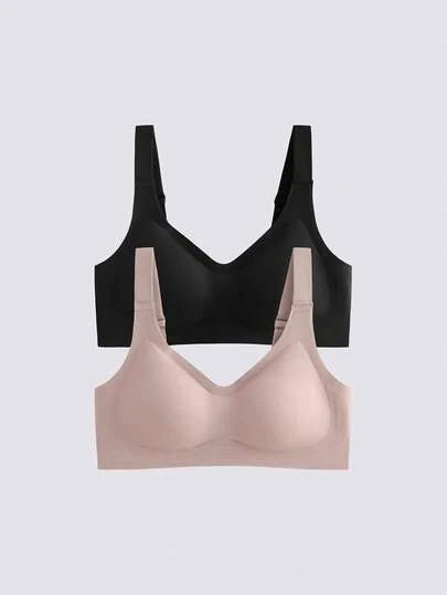 Loungeista 2件/套 简约舒适女士运动文胸，无钢圈纯色钢圈文胸