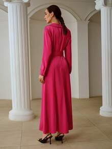 ZEYLAH Spring Shirt Collar Long Sleeve Belted Dress, Romantic For Valentine's Day - Hot Pink - View 3