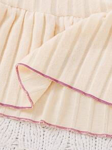 女童可爱蝴蝶结针织睡裙，柔软舒适，甜美淑女风，荷叶边袖口和下摆，适合春秋季和秋冬季穿着。 - 杏色 - 查看 8