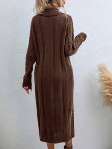 EMERY ROSE Women's Casual Cable Knit Long Sleeve Midi Dress, Autumn/Winter - Coffee Brown - View 2