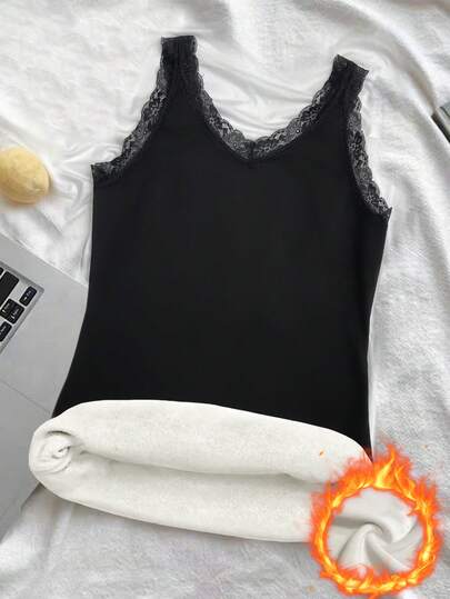 EMERY ROSE 大码女式蕾丝拼接保暖吊带背心