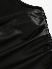 Sweetra Spring/Summer New Casual Commuter Pleated Collar Black Cropped Tank Top, Suitable For Daily Wear - Black - View 5