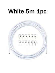 Coated Curtain Wire Rope - 2/5/10/30M Break-Resistant Tie Back Cord With Hooks, Durable Steel Cable For Shower & Window Drapery - White - View 14