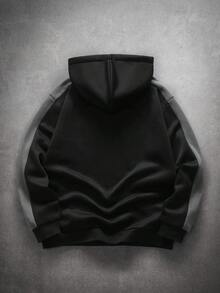 Manfinity EMRG 男士拼接连帽衫，带热封标签，适合休闲、度假、聚会、日常办公、约会、骑行、通勤等场合，舒适的抓绒面料，必备单品，自穿或送礼皆宜。 - 黑色 - 查看 2