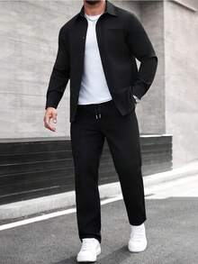 Manfinity CasualCool 男士长袖衬衫领纽扣衬衫及长裤套装，秋冬款