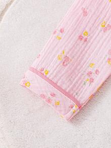 两件套女童碎花柔软舒适长袖睡衣套装，包含长裤和上衣 - 彩色 - 查看 8