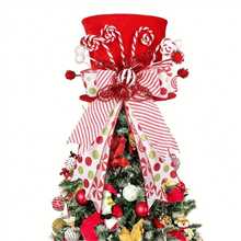 1 Piece Christmas Tree Decoration Hat, Christmas Candy Tree Topper Decoration, Equipped With Red Hat And Mint Bow - Holiday Home Decoration, No Power Supply Required, Polyester Material, Ideal For Christmas Tree Topper (Christmas Tree Not Included) - Multicolor - View 11
