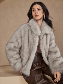 DAZY Women's Loose Casual Faux Fur Jacket, Autumn/Winter Women Coats - Light Grey - View 4