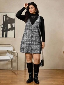 SHEIN LUNE Abiti da donna taglie forti per vacanze, comodi e rilassati, a righe bianche e nere, stile casual con collo rotondo, senza maniche, vita annodata, stile casual e alla moda per l'estate. Abito casual estivo da donna. Costumi di Ognissanti per donne. Abiti invernali da donna. Tuniche lunghe da donna. Abiti in tweed da donna. - Multicolore - Visualizzare 6