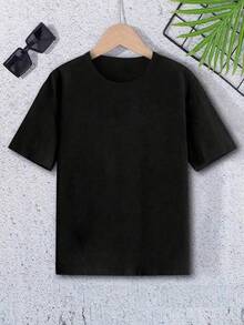 Kids T-shirts Fashionable and casual cartoon pattern print, loose casual top, suitable for children to wear, comfortable and versatile round neck T-shirts, boys' style. - Negro - Ver 2