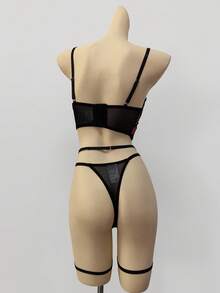 Conjunto de 3 piezas de lencería sexy para mujer para salir - Rojo - Ver 2