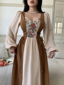 Feyla 女士撞色系带长袖连衣裙 - 彩色 - 查看 3