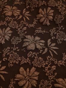 Sweetra 大码女式提花不对称腰身优雅派对裙 - 咖啡棕 - 查看 5