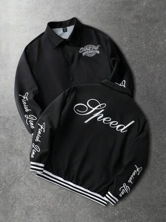 Prep Giacca casual da uomo con stampa a lettere, autunnale