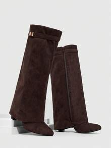 CUCCOO SZL 女士尖头金属装饰时尚过膝长靴，适合日常穿着