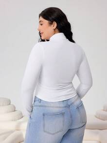 SHEIN EZwear 女式针织高领大码 T 恤 - 白色 - 查看 3
