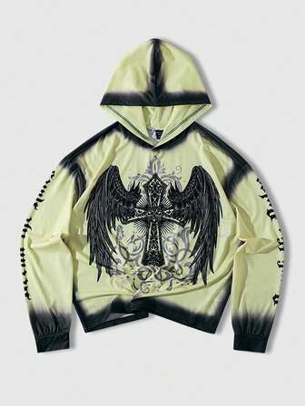 Camiseta con capucha casual de manga larga con estampado gráfico de calle para hombres